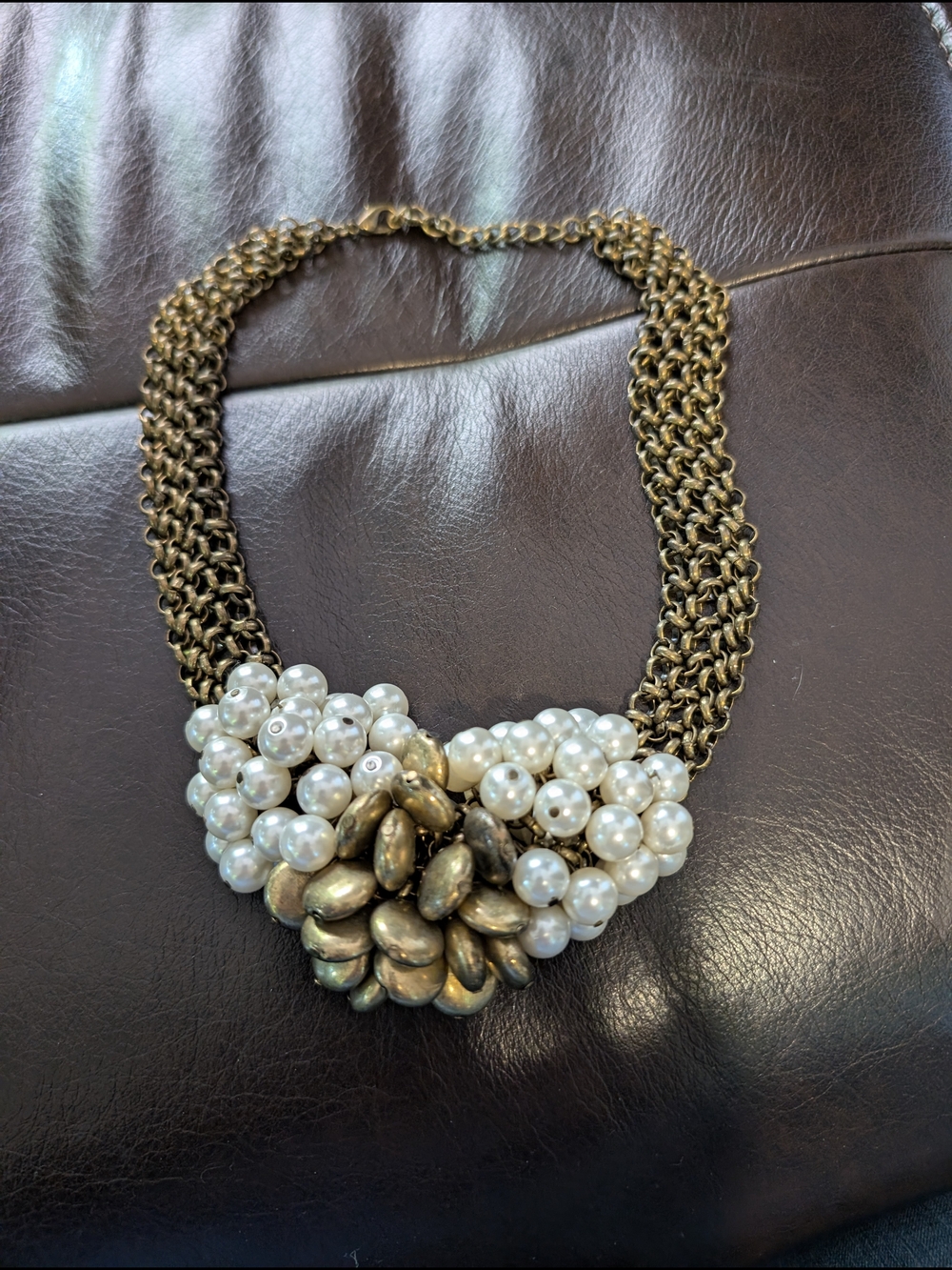 VCLM Gold Chain Pearl Cluster Statement Necklace